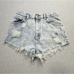 VINTAGE Lee Shorts Womens 12 Blue Denim Distressed Stretch Normcore USA Ladies